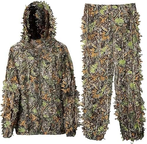 Monfasye Ghillie Suit, 3D Leafy Camo Hunting Suits Breathable Woodland Gillies Costume Jungle Clothing - Product Image