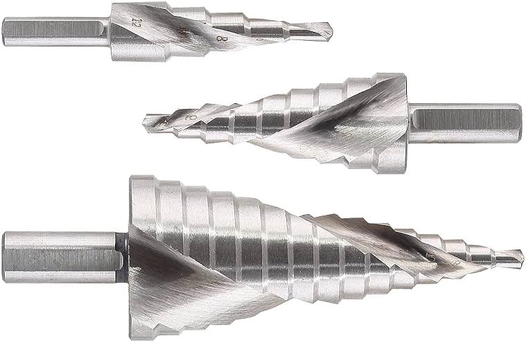 Aracombie 3pcs Metric Step Drill Bits for Metal, High Speed Steel Spiral Step Drill Bit, Unibit Step Drill Bit for Stainless Steel Aluminum Metal Wood (4mm-12mm, 4mm-20mm, 4mm-32mm) - Product Image