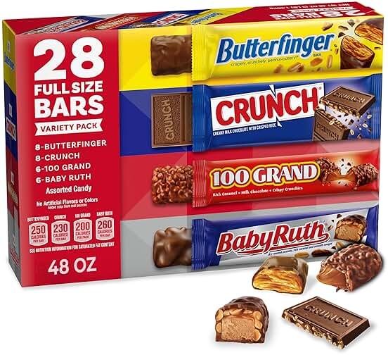 Butterfinger, CRUNCH, Baby Ruth and 100 Grand, Bulk 28 Pack, Assorted Full Size Chocolate Candy Bars, 48 oz - Product Image