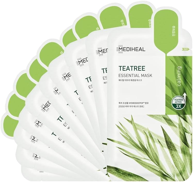 Mediheal Best Korean Sheet Mask - Tea Tree Essential Face Mask 10 Sheets For All Skin Types Korean Best Sheet Mask Soothing Calming - Product Image