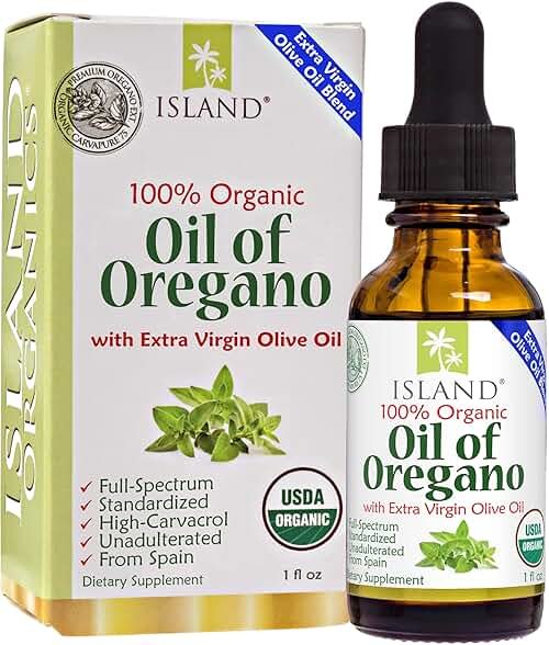 Island Nutrition, Oil of Oregano Organic Liquid Drops (1 fl oz) - Blend of Organic Oregano Oil & Olive Oil, Grown in Spain. - Product Image