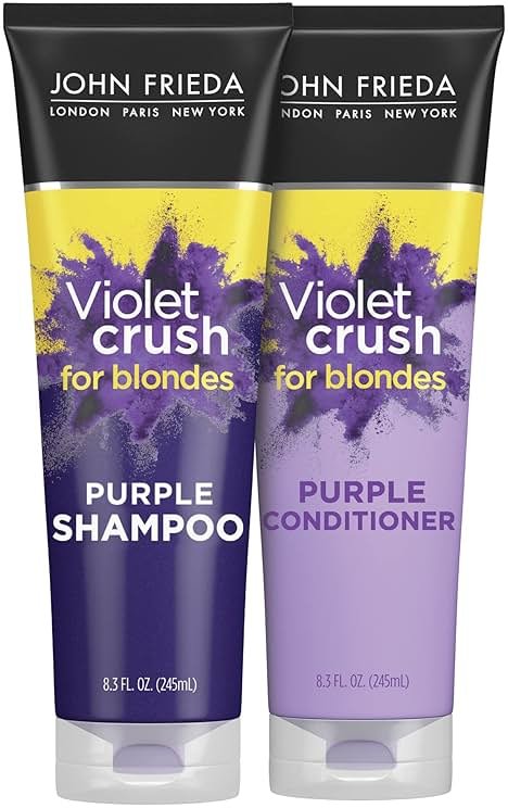 John Frieda Violet Crush Purple Shampoo and Conditioner Set for Blonde Hair, Neutralizes Yellow Tones for Bleached, Blonde, and Platinum Hair, 8.3 Oz, Pack of 2 - Product Image