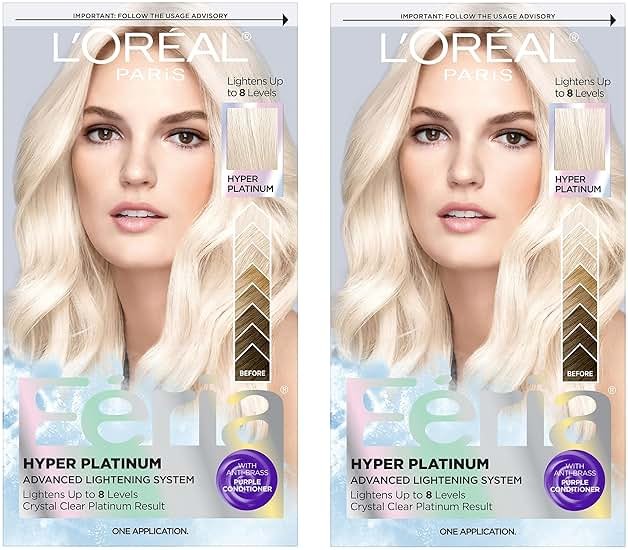 L’Oreal Paris Feria Hyper Platinum Hair Bleach, Lifts Up To 8 Levels, Includes Anti Brass Purple Conditioner, Hyper Platinum Blonde Hair Dye Kit, Pack of 2 - Product Image