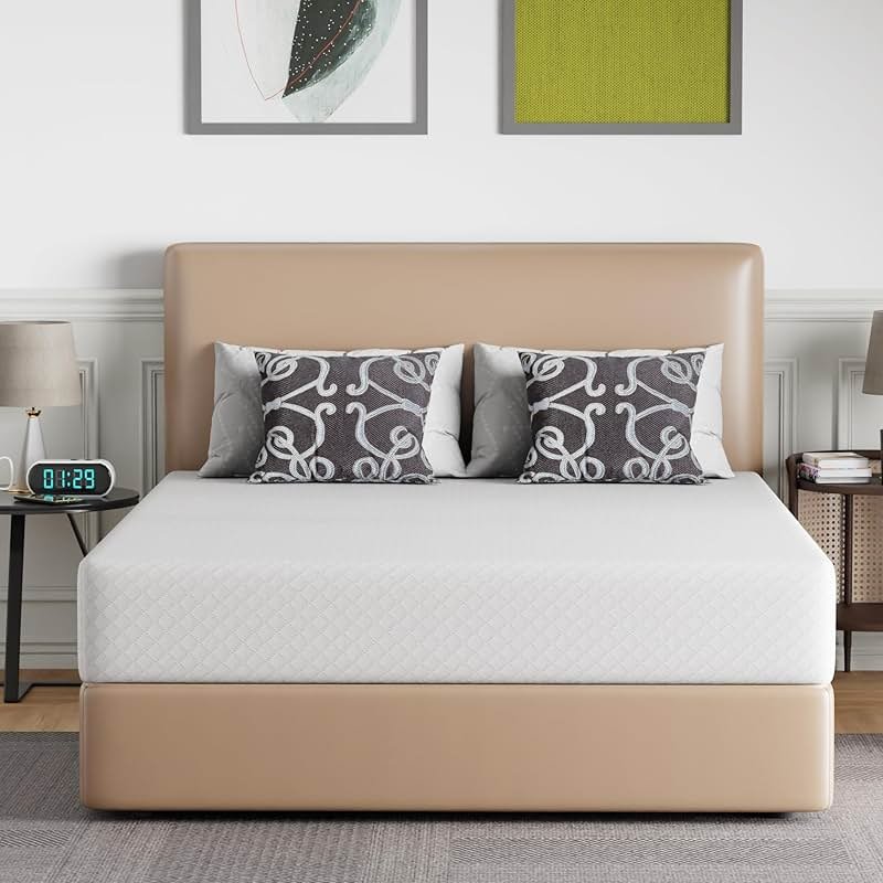 FDW | 10 Inch Queen Mattress | Medium Firm | Gel Memory Foam Mattress | White | Bed in a Box, CertiPUR-US Certified | Pressure Relief, Cooling Ventilated Foam | Washable Removable Cover - Product Image