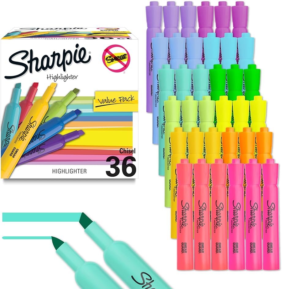 Sharpie Tank Highlighters, Chisel Tip, 12 Assorted Fashion Colors, Value Pack, 36 Count - For Studying, Note-Taking, School, College, Office, Student & Teacher Supplies - Product Image