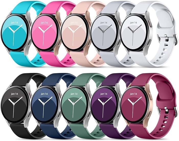 DaQin 10 Pack Bands Compatible with Samsung Galaxy Watch 7/6/5/4 40mm 44mm/Watch 6 Classic 43mm 47mm/Watch 5 Pro 45mm/Watch 4 Classic/Active 2 Band, 20mm Soft Silicone Sport Strap Wristbands Women Men - Product Image