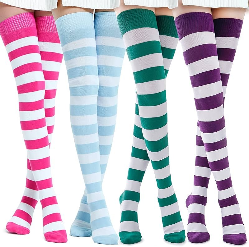 Kayhoma Extra Long Cotton Stripe Thigh High Socks Over the Knee High Socks - Product Image