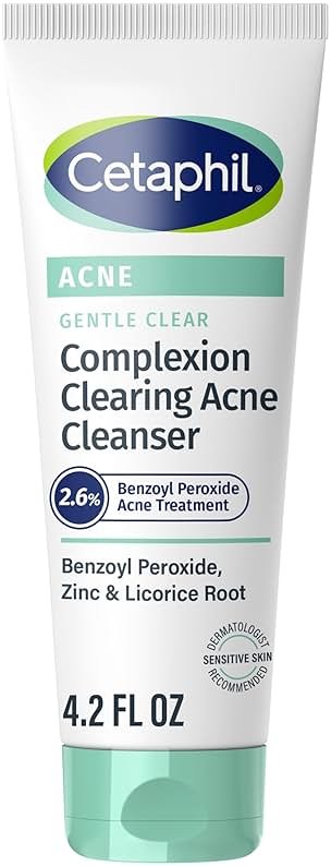 Cetaphil Gentle Clear Complexion-Clearing BPO Acne Cleanser with 2.6% Benzoyl Peroxide, Creamy and Soothing for Sensitive Skin, Suitable for All Skin Types, 4.2oz - Product Image