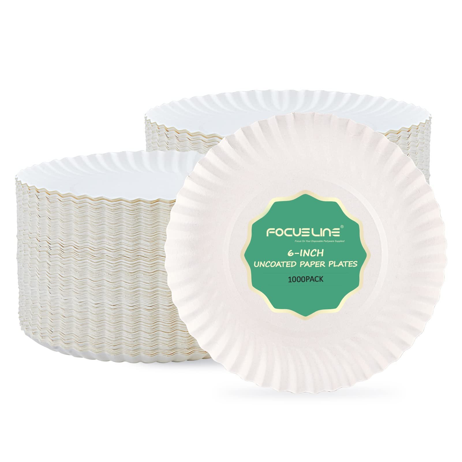 FOCUSLINE 6 Inch Paper Plates 1000 Count, White Paper Plates Uncoated, Everyday Disposable Dessert Plate 6" Small Plate Bulk 1000 Count - Product Image