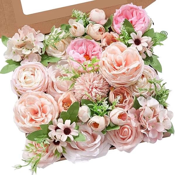 Serwalin Artificial Flowers Pink Flowers Fake Silk Flowers Wedding Cake Flowers for Wedding Bouquets Table Centerpieces Spring Decor Party Baby Shower Decoration - Product Image