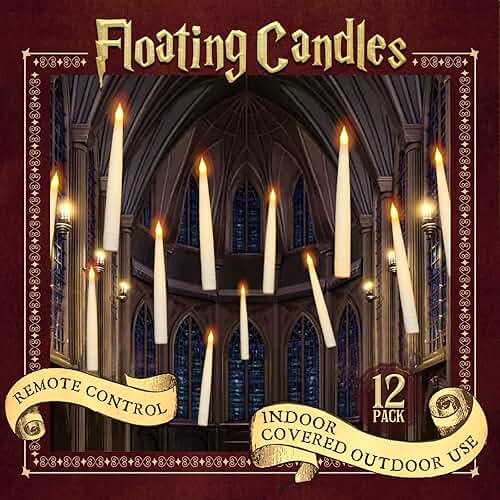 ORIENTAL CHERRY Halloween Decorations - Floating LED Candles with Remote Control -12Pcs Magic Witch Wizard Christmas Decor for Indoor Home Room Classroom Bedroom Birthday Party (with Common Remote) - Product Image