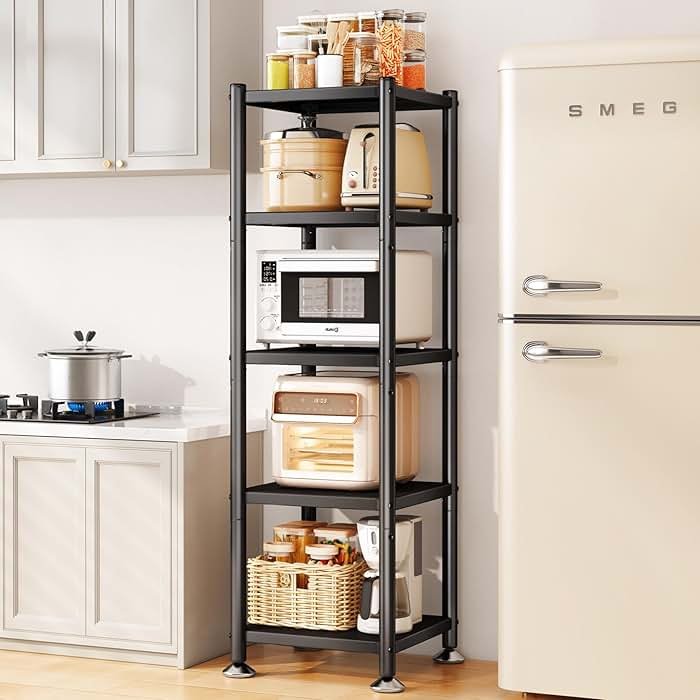 PXRACK 5-Tier Kitchen Storage Shelves, Adjustable Metal Shelves for Storage Pantry Shelves with Rolling Wheels, Storage Rack Shelving Unit Organizer for Bedroom Laundry Closet - Product Image
