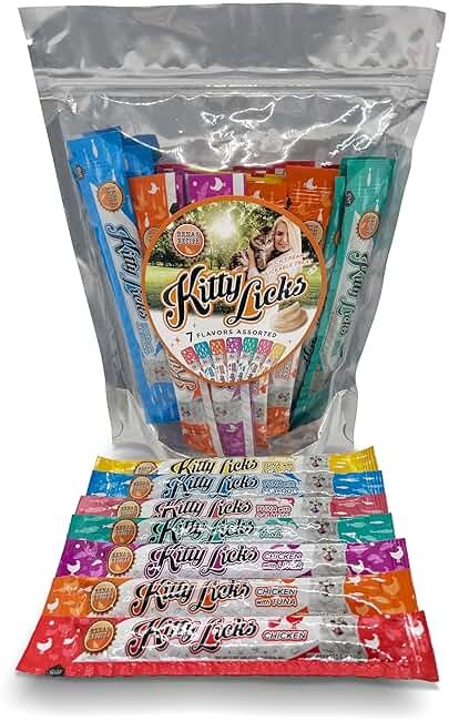 Rena's Recipe Kitty Licks Lickable Cat Treats Variety Pack, 28 Tubes | Creamy purée cat treats in 7 delicious flavors, including tuna and chicken. - Product Image