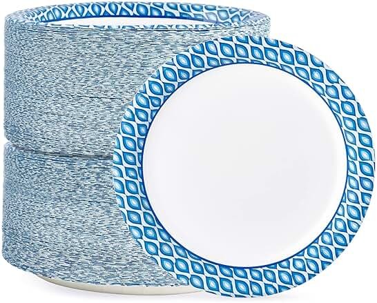 MUCHII 8.375 Inch Disposable Paper Plates, 300 Count Soak and Cut Proof Printed Paper Plates for Daily Use, Holiday for Family Gatherings, Parties, Picnic - Product Image