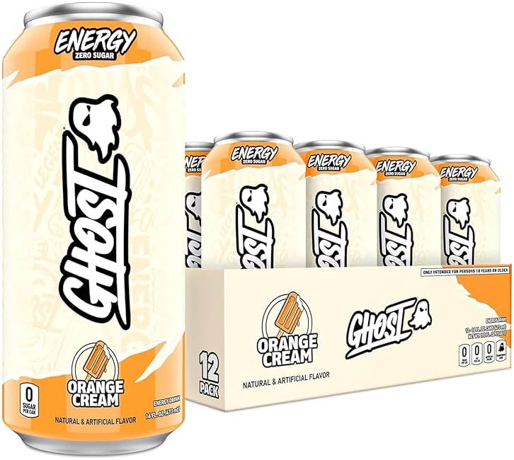 GHOST Energy Drink - 12-Pack, Orange Cream, 16oz Cans - Energy & Focus & No Artificial Colors - 200mg of Natural Caffeine, L-Carnitine & Taurine - Gluten-Free & Vegan - Product Image