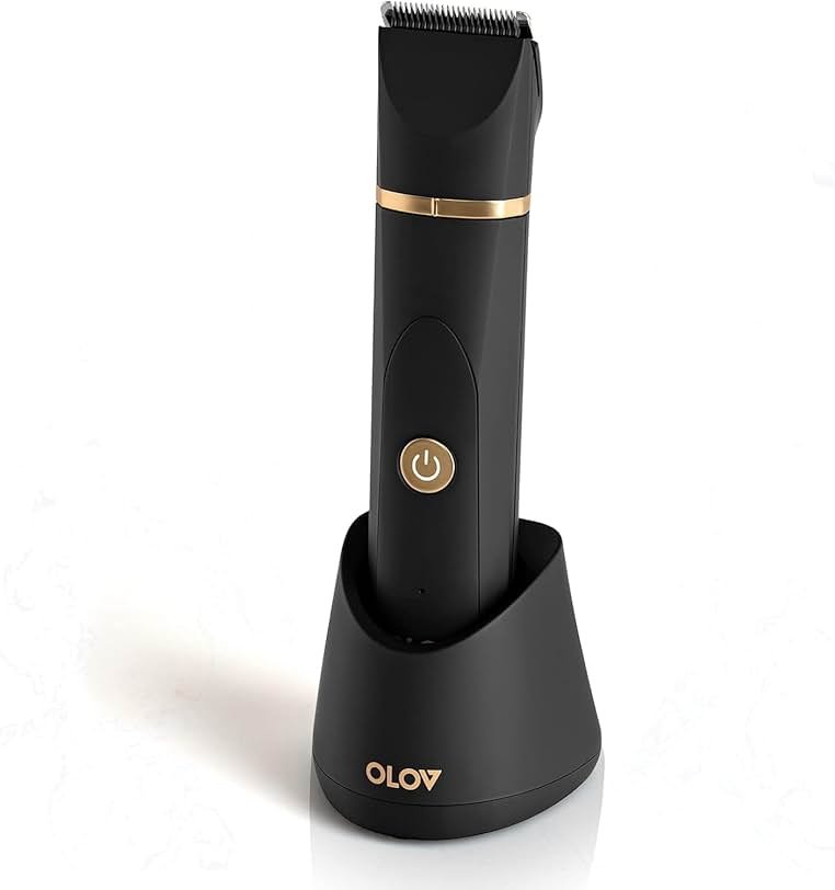 OLOV Electric Body Hair Trimmer - Groin Trimmer for Men - Bikini Trimmer Women - Wet/Dry Shaver Groomer, Replaceable Ceramic Blade Heads, USB Recharge Dock, Waterproof Hygiene Razor,Black - Product Image