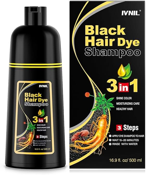 Ivnil Black Hair Dye Shampoo 3 in 1 Hair Color Shampoo for Women & Men for Gray Hair Coverage, shampoo para pintar el cabello - Product Image