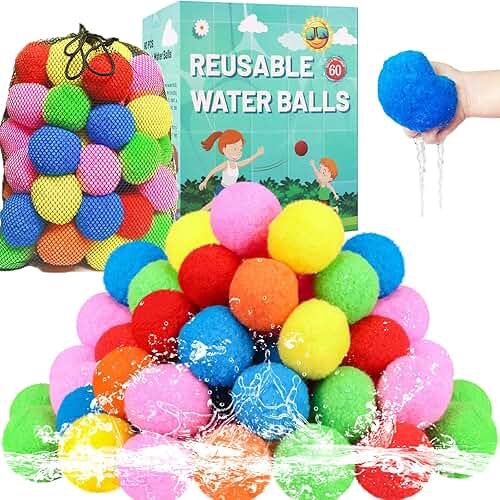 BEFANS 60 Pcs Reusable Water Balls, Reusable Water Balloons for Outdoor Toys and Games, Water Toys for Kids and Adults Boys and Girls - Summer Toys Ball for Pool and Backyard Fun - Product Image