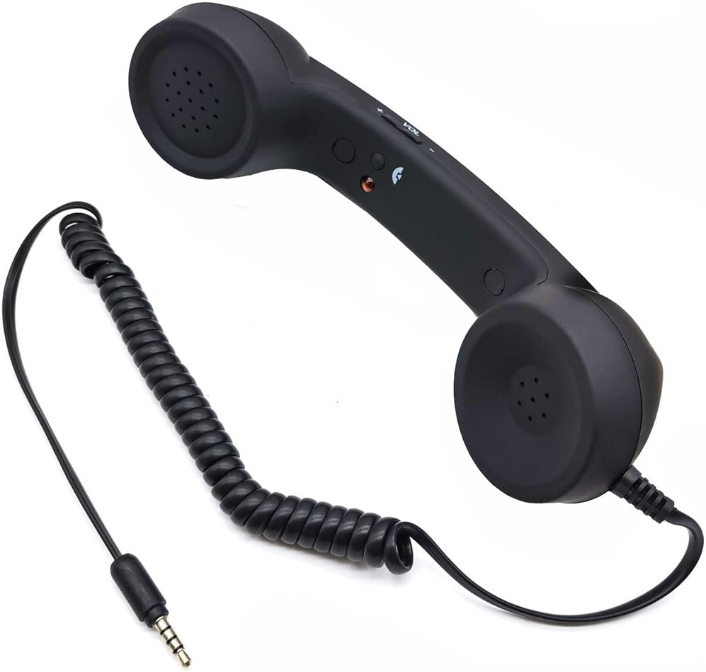BlueMart 3.5mm Vintage Retro Telephone Handset Cell Phone Receiver Mic Microphone Speaker for iPhone iPad Mobile Phones Cellphone Smartphone (Black) - Product Image