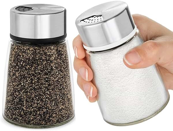 Salt and Pepper Shakers Set with Adjustable Pour Holes - Stainless Steel Spice Dispenser - Perfect for Pink Himalayan, Table Salt, Black and White Pepper - Product Image