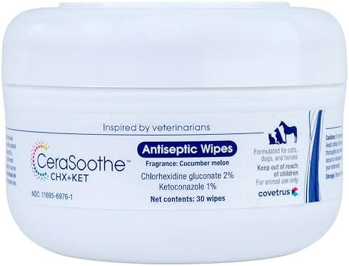 CeraSoothe CHX+KET Antiseptic Wipes for Dogs, Cats & Horses – Chlorhexidine 2% & Ketoconazole 1% for Skin & Coat Cleansing, 30 count - Product Image