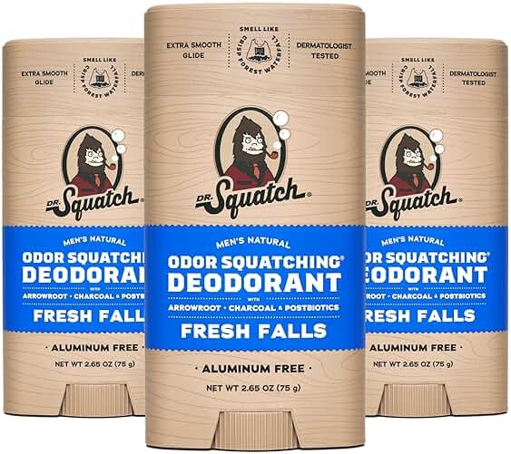 Dr. Squatch Natural Men’s Deodorant – Aluminum Free Natural Deodorant Men with Charcoal & Postbiotics for 72-Hour Odor Protection – Fresh Falls, 2.65oz Stick (3-Pack) - Product Image