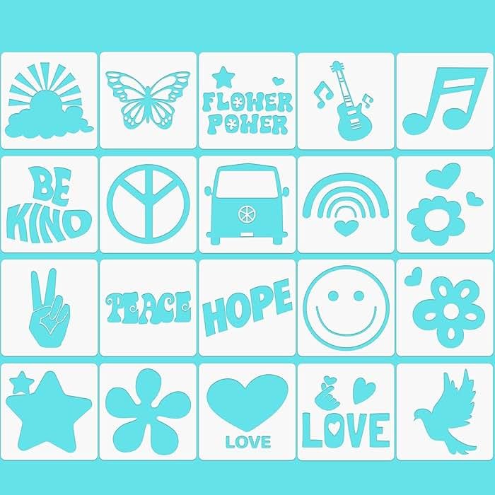Junkin 20 Pcs Stencil for Painting Stencil Reusable DIY Drawing Template Motivational Art for Crafts Home Decor on Wood, Canvas, Paper, Fabric, Walls, Furniture(Peace and Love) - Product Image