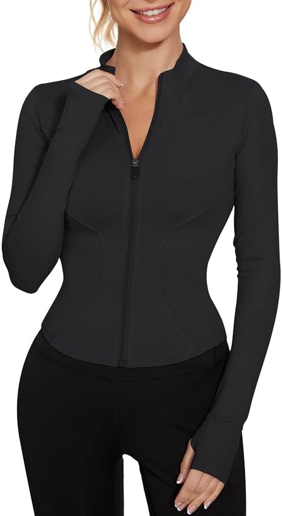 LUYAA Women's Workout Jacket Lightweight Zip Up Yoga Jacket Cropped Athletic Slim Fit Tops - Product Image