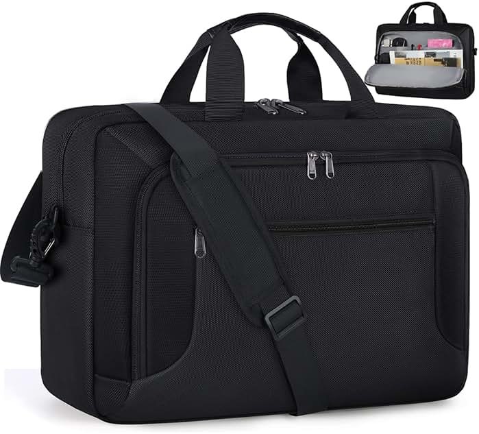 Laptop Bag 17.3 Inch Laptop Briefcase Large Waterproof Laptop Case for Men Women Business Office Work Computer Bag 17 Inch Adjustable Shoulder Messenger Bag, Black - Product Image