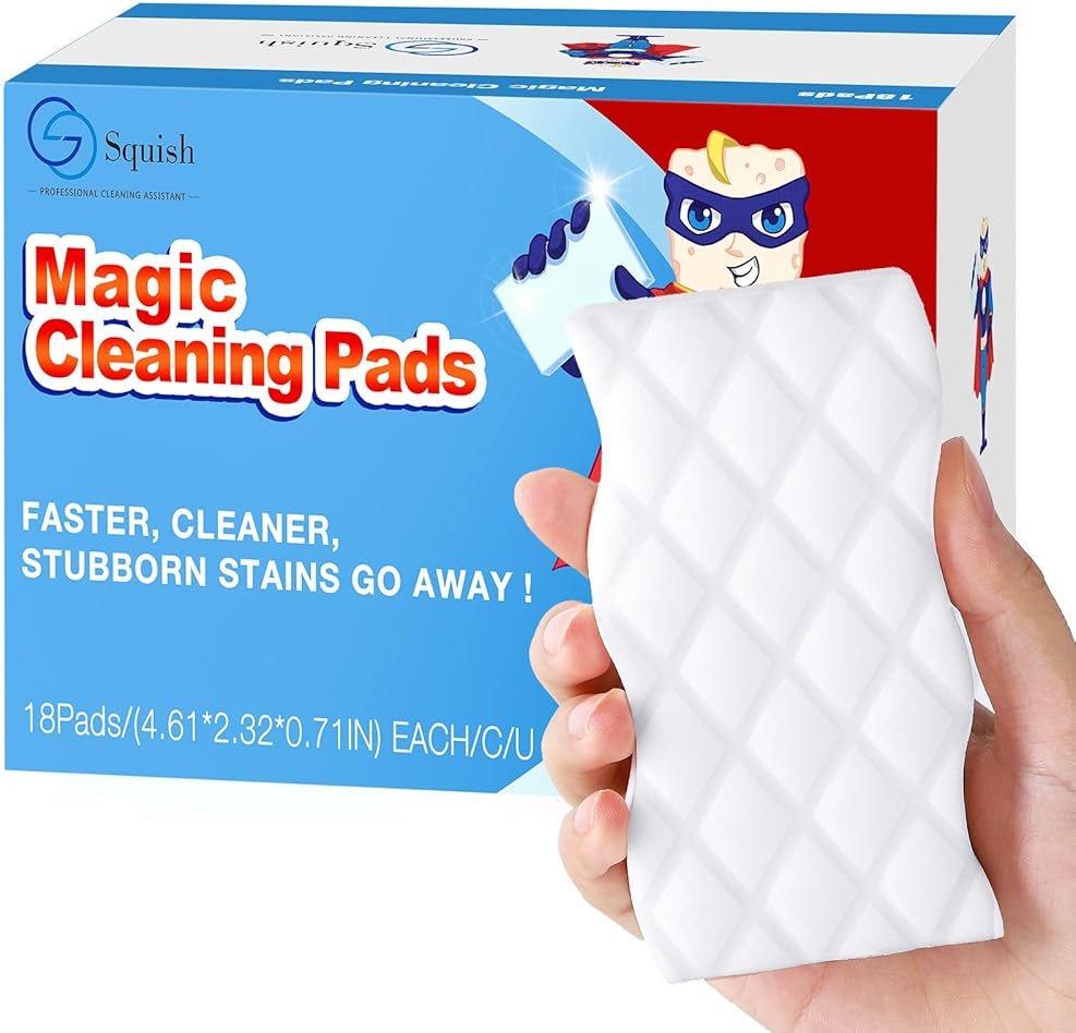 Squish Magic Eraser Sponge, 18 Pack Cleaning Pads for Walls, Oven, Kitchen, and Shoe Cleaner With Melamine Foam, Universal Cleaner - Product Image
