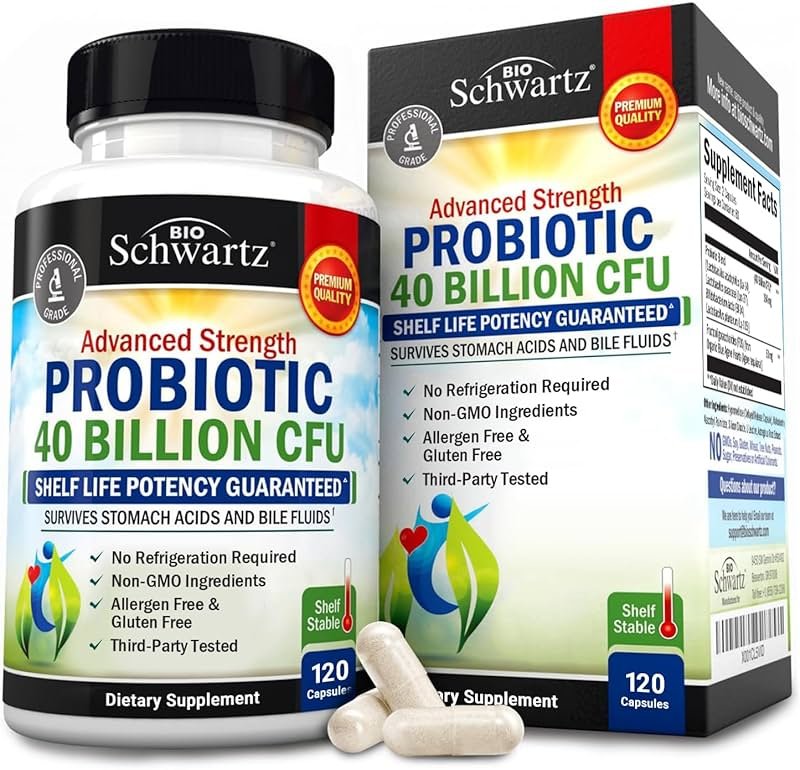 BioSchwartz Daily Probiotic Nutritional Supplement - 40 Billion CFU for Gut Health - Probiotics for Men and Women - Digestive Health with Astragalus & Lactobacillus - Shelf Stable - 120 Count - Product Image