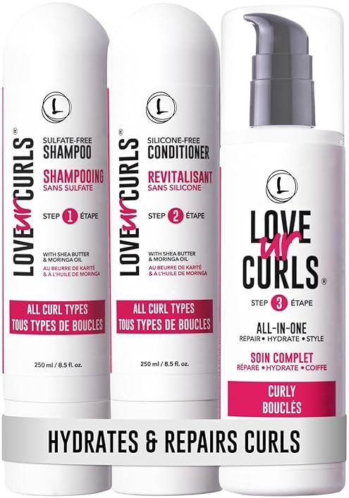 Love Ur Curls - Shampoo & Conditioner Set with All in One Curl Cream Styler for Curly Hair, 3 Step System for Repair and Moisturizing - Product Image