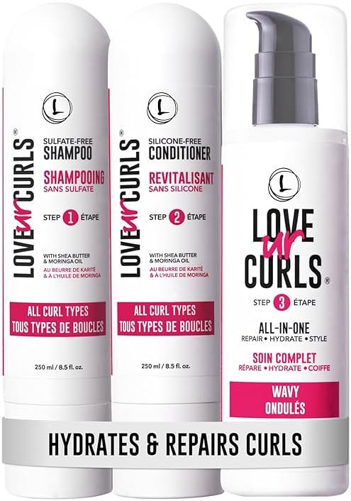 Love Ur Curls - Shampoo & Conditioner Set with All in One Curl Cream Styler for Wavy Hair, 3 Step System for Repair and Moisturizing - Product Image
