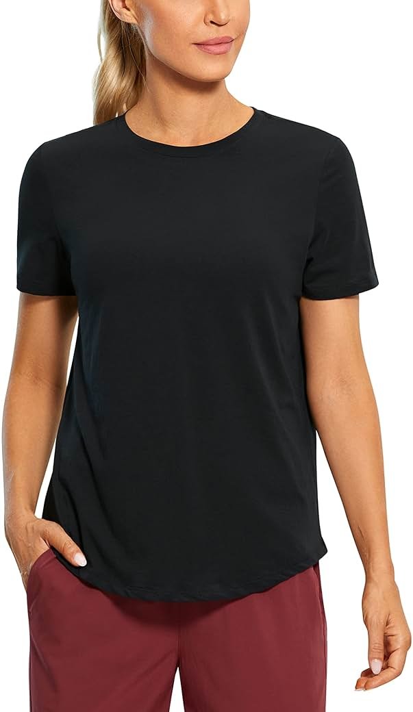 CRZ YOGA Pima Cotton Crewneck T-Shirts for Women - Workout Casual Yoga Athletic Short Sleeve Shirts Soft Crewneck Hip Tops - Product Image