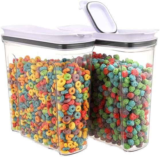 FreshKeeper Cereal Containers Storage Set, Airtight Food Storage Container with Lid 4L/135.2oz, 2PCS BPA-FREE Plastic Pantry Organization Canisters for Rice Cereal Flour Sugar Dry Food in Kitchen - Product Image