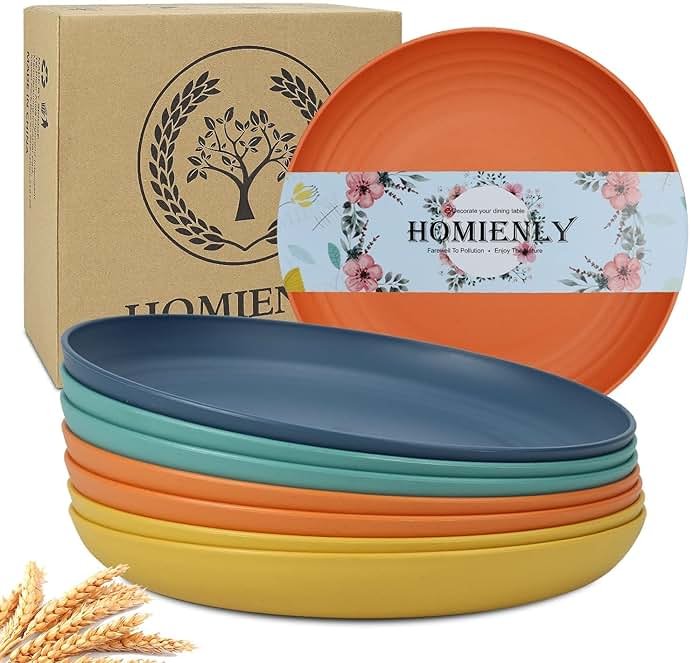 Homienly Deep Dinner Plates Set of 8 Alternative for Plastic Plates Microwave and Dishwasher Safe Wheat Straw Plates for Kitchen Unbreakable Kids Plate Set with 4 Colors (Classic Bright, 9 inch) - Product Image