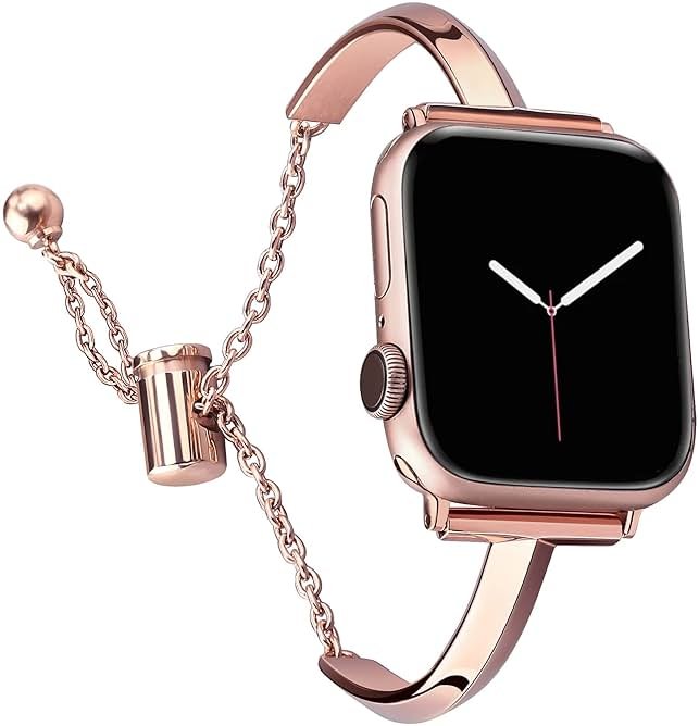 PlusRoc Stainless Steel Band Compatible with Apple Watch Band 38mm 40mm 41mm 42mm 44mm 45mm 46mm 49mm iWatch SE Series 11 10 9 8 7 6 5 4 3 2 1, Slim Versatile Bangle Bracelet for Women - Product Image