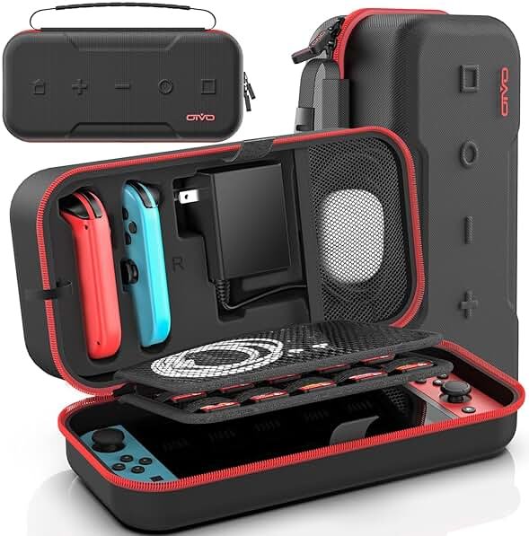 Switch Carrying Case Compatible with Nintendo & OLED, Portable Switch Travel Carry Case Fit for Joy-Con and Adapter, Hard Shell Protective OLED Pouch Bag with 20 Games, Red Interactive Gaming Figures - Product Image
