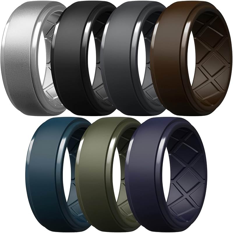 Egnaro Men's Silicone Rings 10mm Wide 2.5mm Thick Rubber Wedding Bands, Multipack 1/4/7 Breathable Comfort Fit For Workout - Product Image