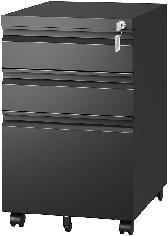 Letaya 3 Drawer Mobile File Cabinet with Lock,Under Desk Metal Filing Cabinets for Home Office Organizer Letters/Legal/A4((Fully Assembled-Black) - Product Image