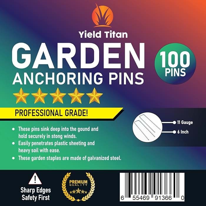 Yield Titan 6 inch 11 Gauge Garden Anchoring Pin / Landscape Staples Galvanized SOD Pins, Lawn Stakes for Weed Barrier Fabric, Ground Cover, Holding Fence and Artificial Turf, Made in USA (100) - Product Image