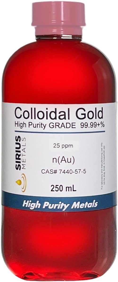 Sirius Metals True Colloidal Gold – 25 ppm - 99.99+% Purity - 250 mL (8.45 Fl Oz) in Clear BPA-Free Plastic Bottle - Made in USA - Product Image