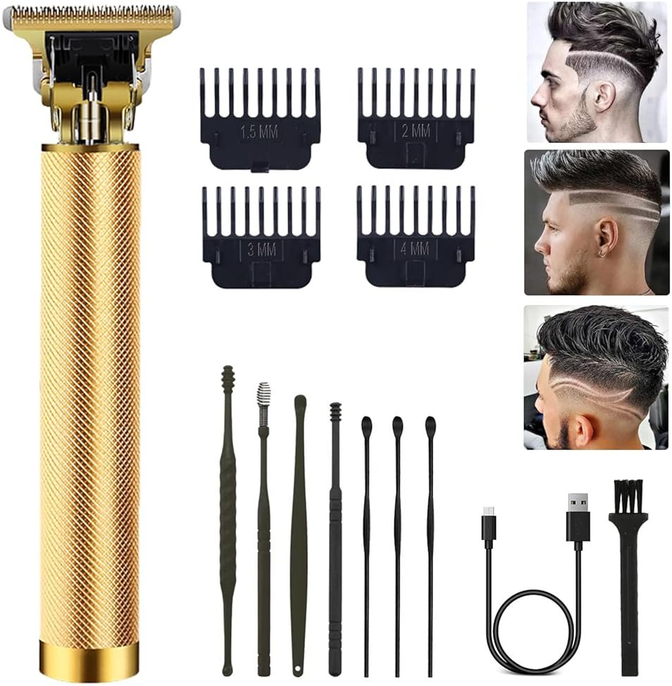 Hair Clippers for Men, Hair Trimmer T Blade Trimmer Zero Gapped Trimmer, Cordless Rechargeable Beard Trimmer Shaver Hair Cutting Kit with Ear Spoon Tool Set (Gold) - Product Image
