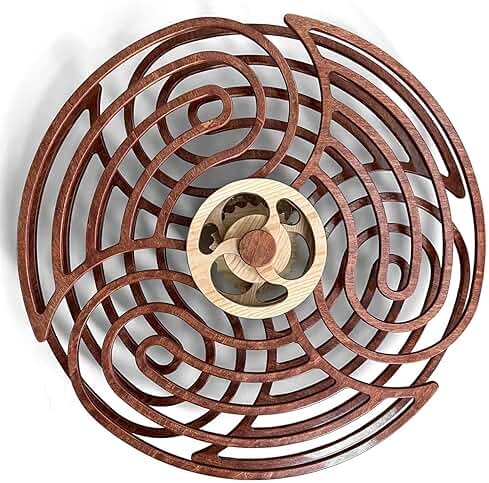 Mindsight Moving Kinetic Wall Art - Wind up to power peaceful motion (no battery) - Calming Wall Décor for Living Room, Office, Bedroom, Kitchen - Hand Crafted Wood - Ripple, Canyon Brown - Product Image