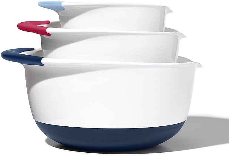 OXO,plastic Good Grips 3-Piece Mixing Bowl Set – Blueberry, Jam & Seltzer Handles​,4.7 LITERS, Large - Product Image