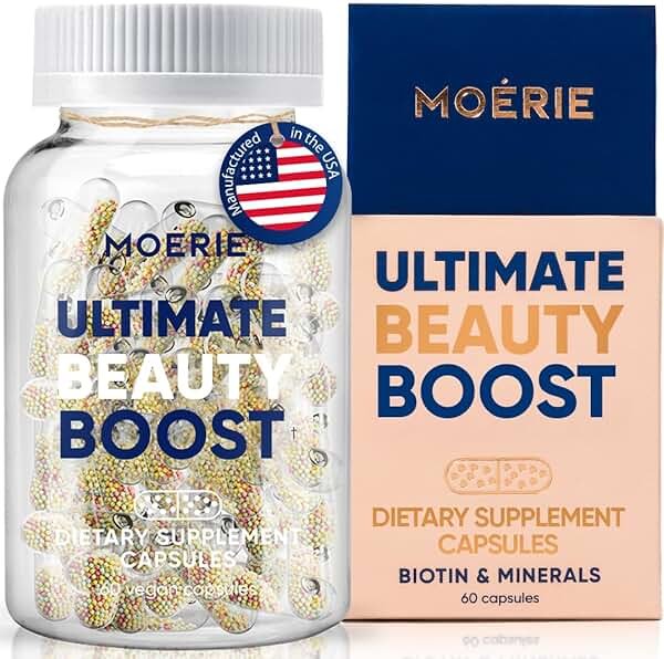 Moerie Ultimate Hair Boost Supplements for Women & Men - Hair, Skin, Nails Vitamins with Biotin & Minerals for Hair Health - Thicker Hair - 60 Capsules - Product Image