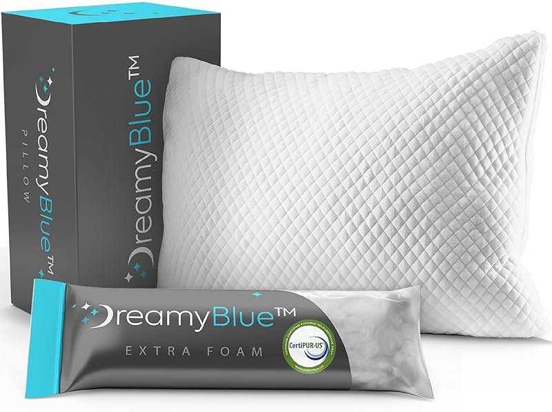 DreamyBlue Signature Pillow w/Adjustable Loft • Shredded Memory Foam Fill • Neutral Alignment for Side, Back, and Stomach Sleepers • Washable Bamboo Rayon Cover • CertiPUR-US Certified Foam (Queen) - Product Image