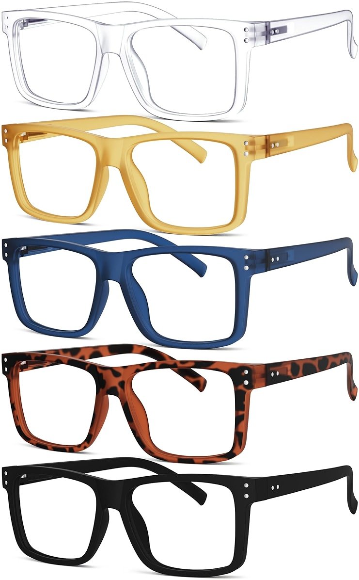 Eyekepper 5-Pack Oversized Square Reading Glasses +2.00 Men Women | Large Frame Reading Glasses in Fun Colors, Clear Lens Ideal for Daily Reading, Durable Readers with Spring Hinges for Comfort - Product Image