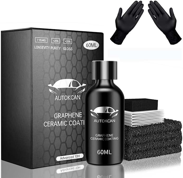 Autokcan Graphene Ceramic Coating(60ML), 10H Ceramic Coating for Cars, High Gloss Anti-Scratch Nano Coat Kit Hydrophbic Mirror Paint Protection 3 Years Prorection - Product Image