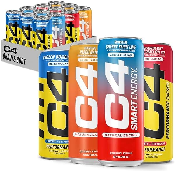 C4 Energy & Smart Energy Drinks Variety Pack, Sugar Free Pre Workout Performance Drink With No Artificial Colors or Dyes, Zero Calorie, Coffee Substitute or Alternative, 4 Flavor Variety 12 Pack - Product Image